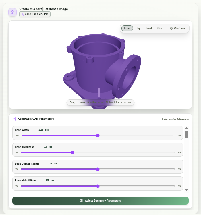 Fredgolm generating a flanged housing with adjustable CAD parameters